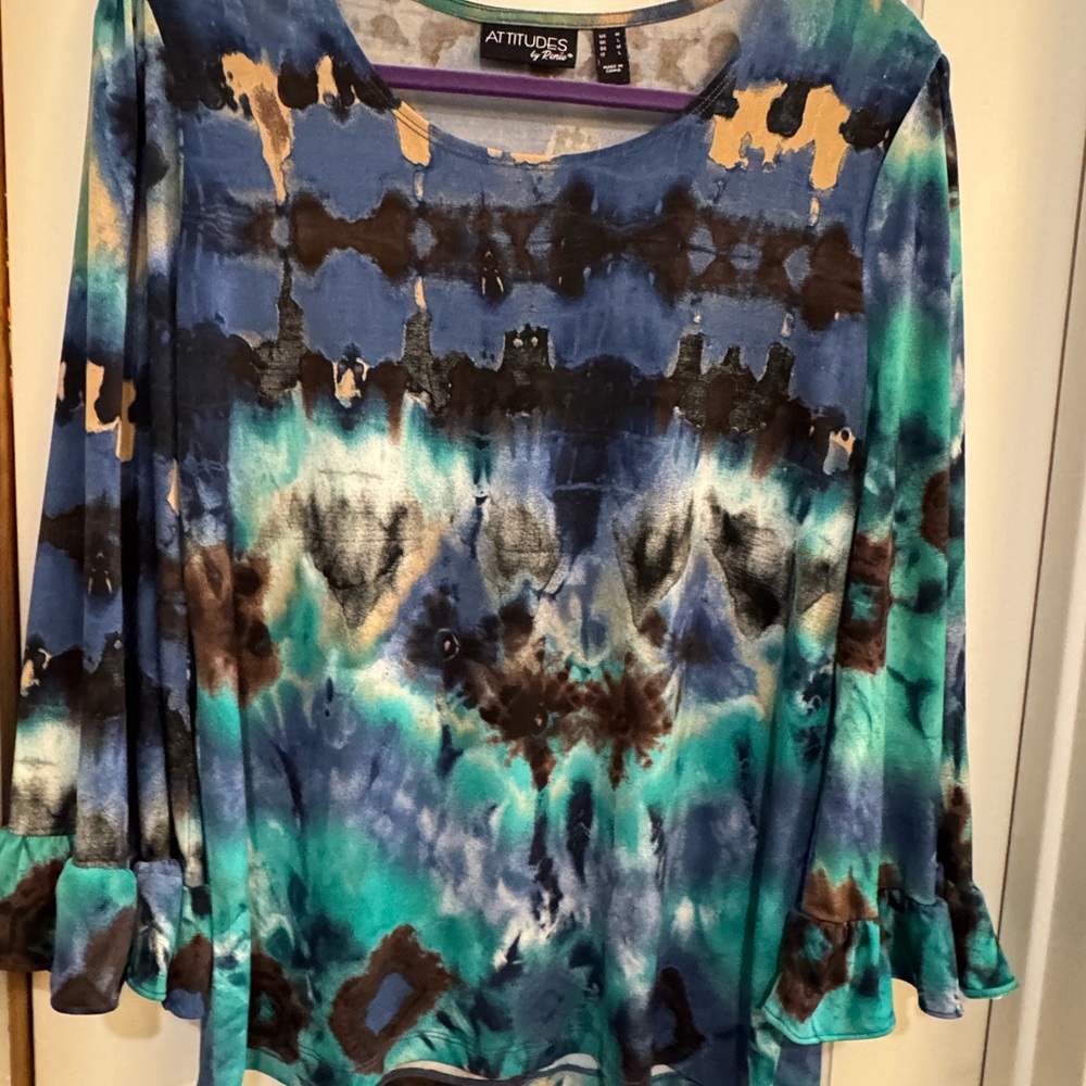 Attitudes by Renee Blue and Green Tie-Dye Blouse
